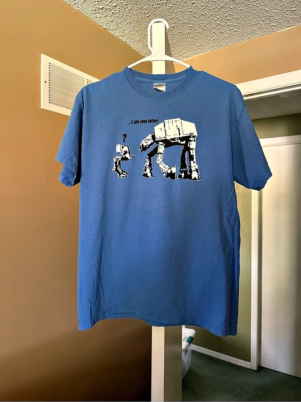 Banksy Star Wars AT-AT I am your father Graphic T-Shirt Blue Medium